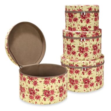Soul & Lane Floral Hat Round Boxes with Lids - Set of 3: Nesting Cardboard  Hat Storage, Large Black Print Hat Cases, Round Decorative Keepsake Boxes