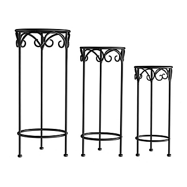 Pure Garden Nesting Round Plant Stands in Black (Set of 3). View a larger version of this product image.