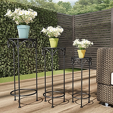 Pure Garden Nesting Round Plant Stands in Black (Set of 3). View a larger version of this product image.