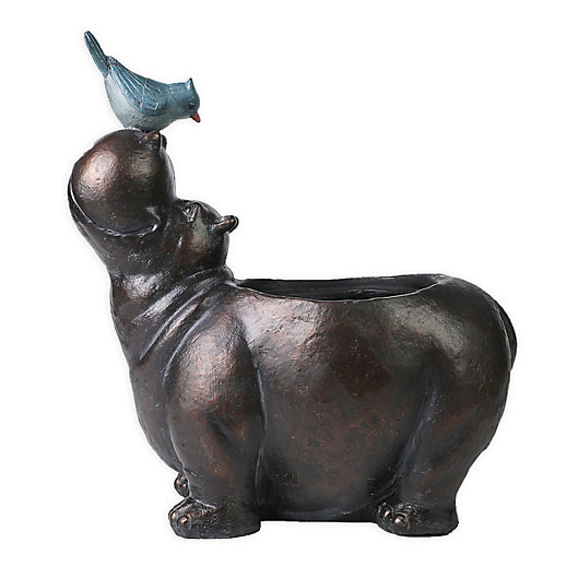 Alternate image 1 for Hippo and Blue Bird MgO Flower Pot Planter in Brown