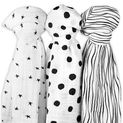 Ely&#39;s &amp; Co.&reg; 3-Pack Cotton Muslin Star Print Swaddle Blankets in Black/White