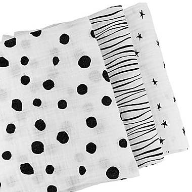 Ely&#39;s &amp; Co.&reg; 3-Pack Cotton Muslin Star Print Swaddle Blankets in Black/White. View a larger version of this product image.