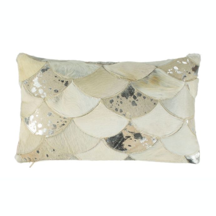 Safavieh Metallic Scale Cowhide Oblong Throw Pillow In White