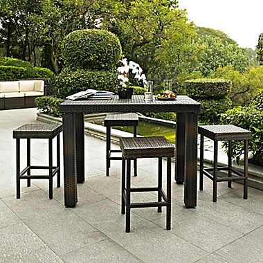 Crosley Palm Harbor 5-Piece Outdoor Wicker High Dining Set in Brown. View a larger version of this product image.