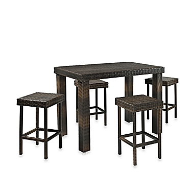 Crosley Palm Harbor 5-Piece Outdoor Wicker High Dining Set in Brown. View a larger version of this product image.