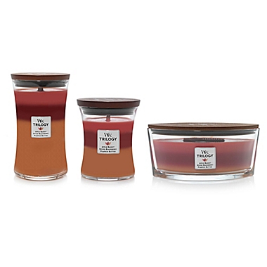 WoodWick&reg; Trilogy Autumn Harvest Jar Candle Collection. View a larger version of this product image.