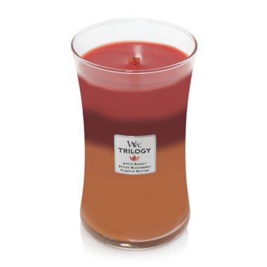 WoodWick&reg; Trilogy Autumn Harvest 21.5 oz. Hourglass Candle. View a larger version of this product image.