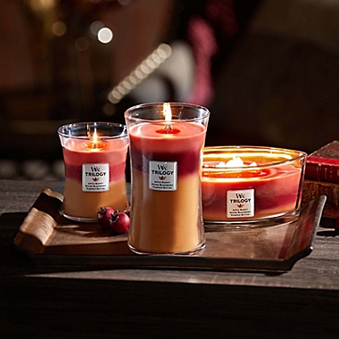 WoodWick&reg; Trilogy Autumn Harvest 21.5 oz. Hourglass Candle. View a larger version of this product image.