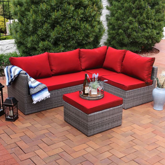 Sunnydaze Decor Port Antonio 4-Piece Rattan Sectional Patio Set in Red