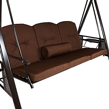 Sunnydaze Decor 3-Person Patio Swing with Canopy and Brown Cushions. View a larger version of this product image.
