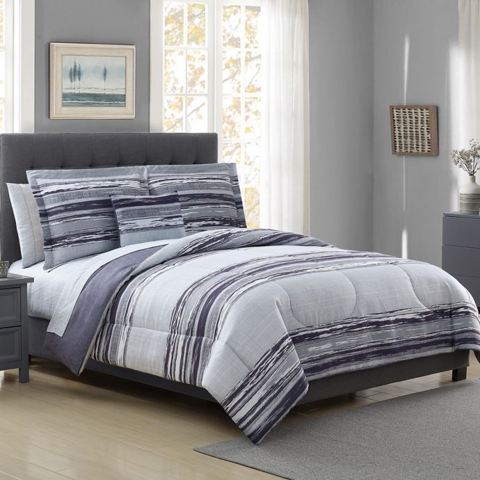 Hamilton Hall Baxter Stripe Reversible Comforter Set Bed Bath & Beyond