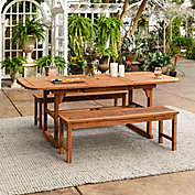 Forest Gate Olive 3-Piece Outdoor Acacia Extendable Table Dining Set in Brown