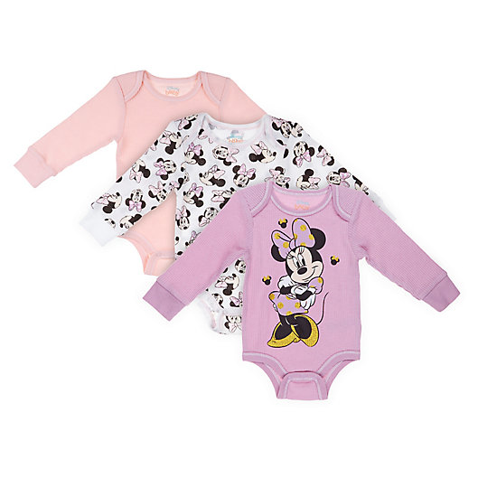 Alternate image 1 for Disney Baby® 3-Pack Minnie Mouse Thermal Bodysuits in Mauve