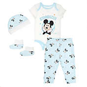 Disney Baby&reg; 4-Piece Mickey Stargazer Cap, Bodysuit, Pant, and Booties Set in Blue