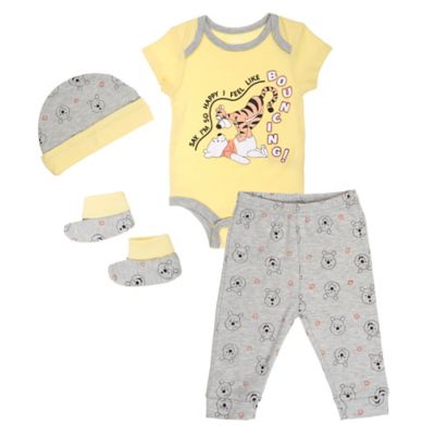 Disney Baby&reg; 4-Piece Tigger and Pooh Cap, Bodysuit, Pant, and Booties Set in Yellow