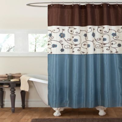 blue and brown shower curtain