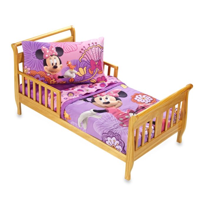 Crown Crafts Disney Minnie Mouse Fluttery Friends 4 Piece Toddler Bedding Set