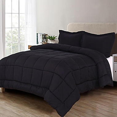 Luxury All Season Medium Weight 3-Piece Full/Queen Comforter Set in Black. View a larger version of this product image.