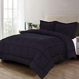 Luxury All Season Medium Weight 3-Piece Full/Queen Comforter Set in Black