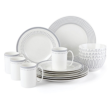 kate spade new york Charlotte Street&trade; East 16-Piece Dinnerware Set in White/Slate. View a larger version of this product image.