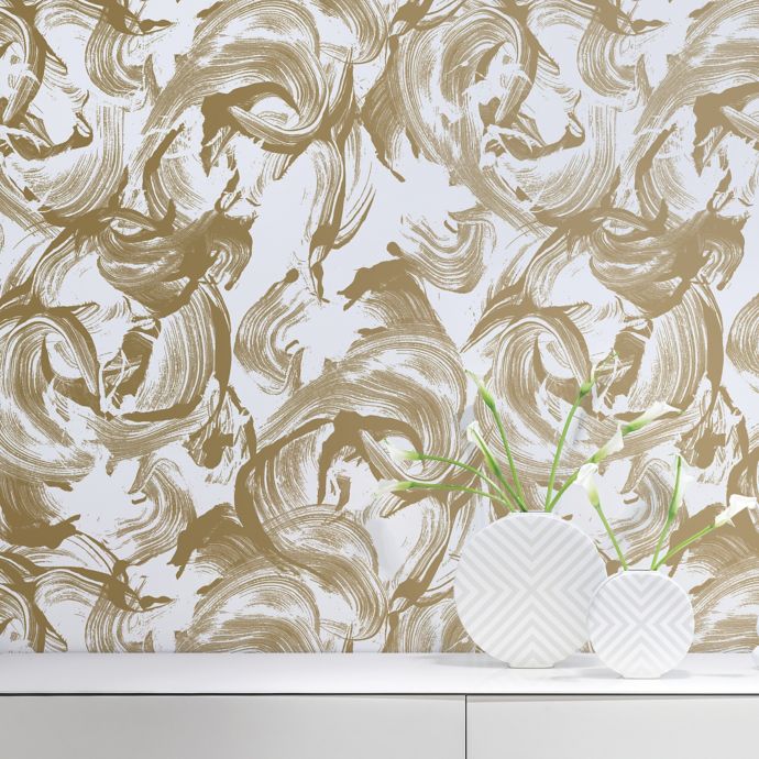 Tempaper® L'Amour Removable Wallpaper in Gold/White | Bed ...