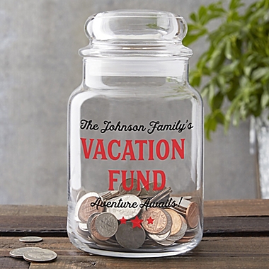Vacation Fund Personalized Glass Money Jar. View a larger version of this product image.