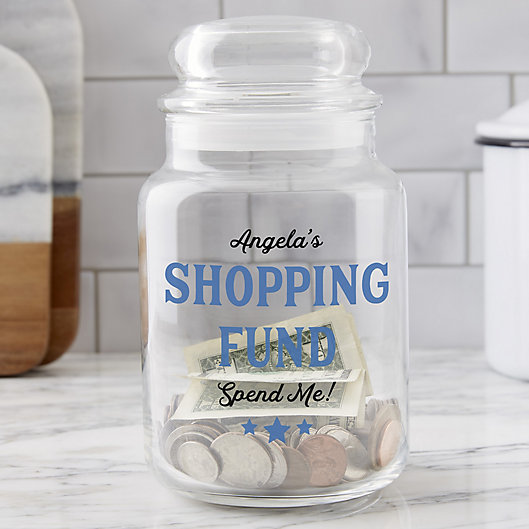 Alternate image 1 for Shopping Fund Personalized Glass Money Jar