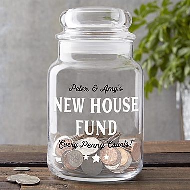 New House Fund Personalized Glass Money Jar. View a larger version of this product image.