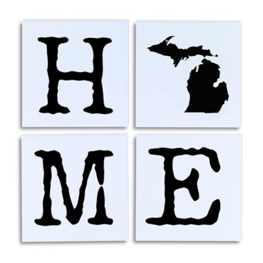 Michigan 8-Inch x 8-Inch Block Framed Wall Art in White (Set of 4). View a larger version of this product image.