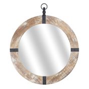 Masterpiece Art Gallery 28-Inch x 24-Inch Round Wood and Metal Porthole Wall Mirror in Brown
