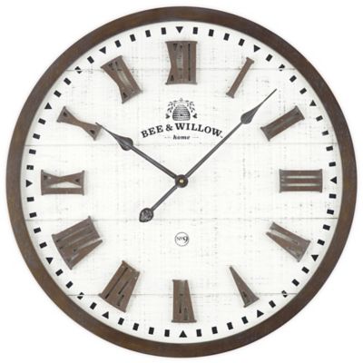 Bee &amp; Willow&trade; Rustic Wood &amp; Roman Grill 24-Inch Wall Clock in Brown/Cream