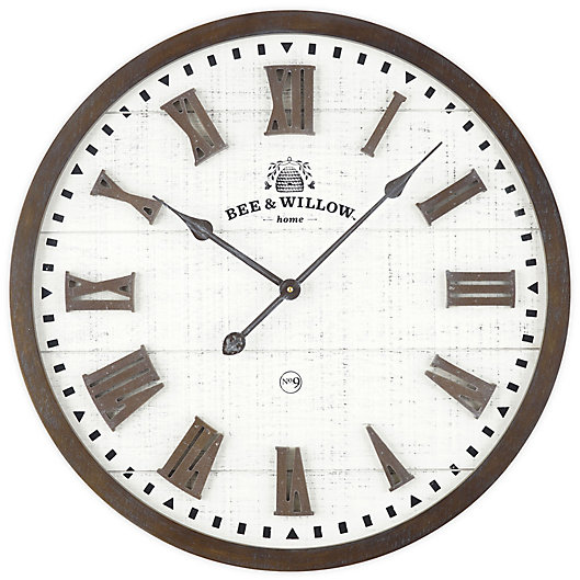 Alternate image 1 for Bee & Willow™ Rustic Wood & Roman Grill 24-Inch Wall Clock in Brown/Cream