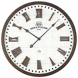 Bee & Willow™ Rustic Wood & Roman Grill 24-Inch Wall Clock in Brown/Cream