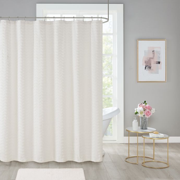 Wave Chenille Shower Curtain In White Bed Bath Beyond