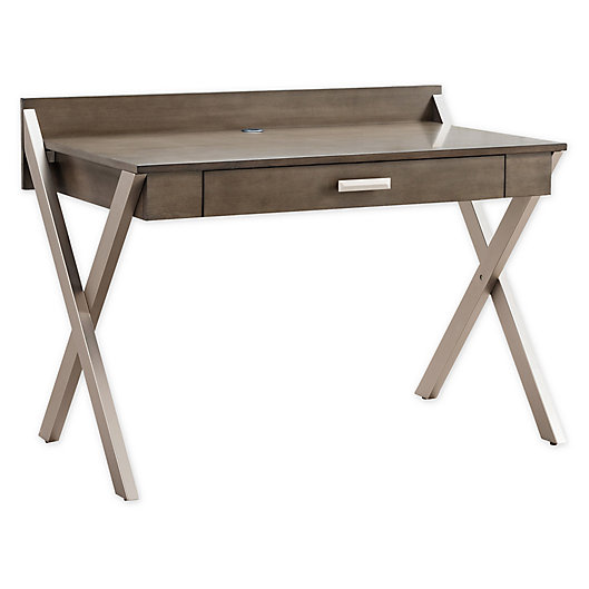Alternate image 1 for Leick Home® X-Leg Desk in Smoke Grey/Brushed Nickel