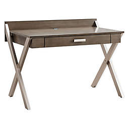 Leick Home® X-Leg Desk in Smoke Grey/Brushed Nickel