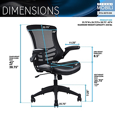 Techni Mobili Stylish Mid-Back Mesh Office Chair with Adjustable Arms in Black. View a larger version of this product image.