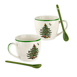 Spode® 4-Piece Christmas Tree Coffee Mug and Spoons Set