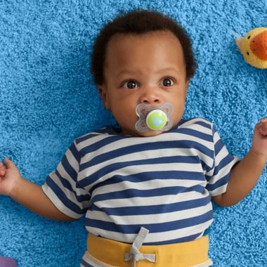 MAM Animals 0-6M 2-Pack Pacifiers in Yellow/Grey. View a larger version of this product image.