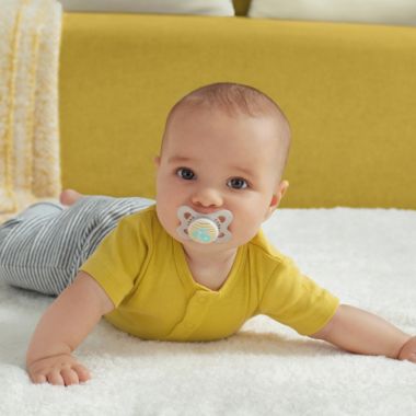 MAM Animals 0-6M 2-Pack Pacifiers in Yellow/Grey. View a larger version of this product image.