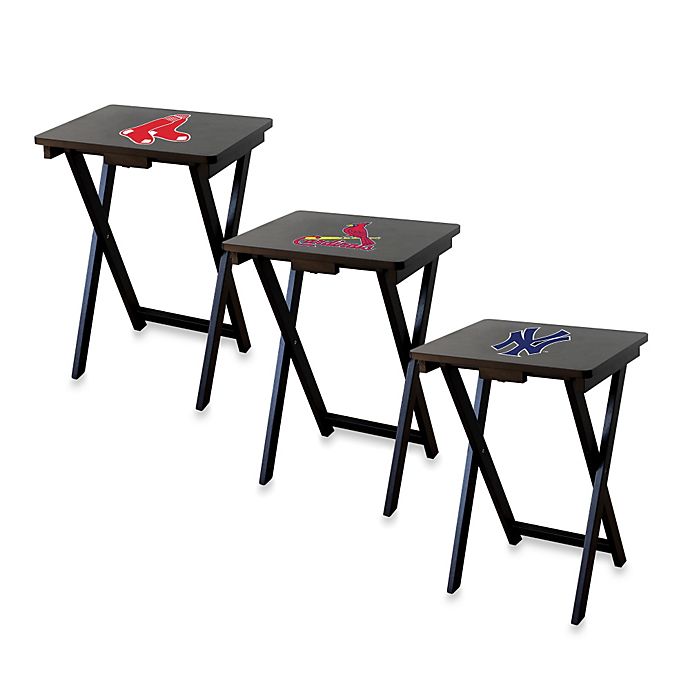 Alternate image 1 for MLB TV Tray Set with Storage Rack Collection (Set of 4)