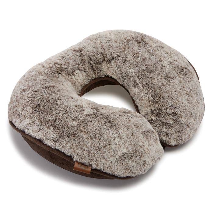 Ugg Pinecreek Faux Fur U Neck Travel Pillow In Chocolate Bed