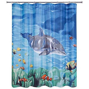 49074 Dolphin Ocean Life Vinyl Shower Curtain 