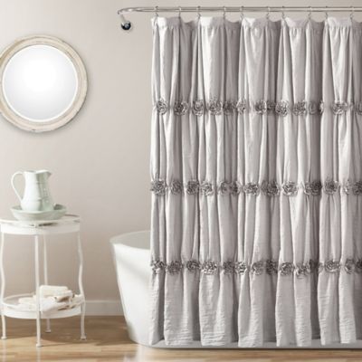 Shabby Farm Cottage Chic Fabric Shower Curtain White Rosettes 72” X 72” NWT 