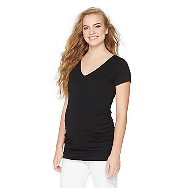 Motherhood Maternity&reg; Medium Side Ruched Short Sleeve Maternity Top in Black. View a larger version of this product image.