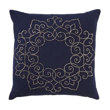Traditional Medallion Square Throw Pillow in Indigo. View a larger version of this product image.