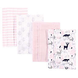 Hudson Baby® 4-Pack Woodland Burp Cloth Set in Pink