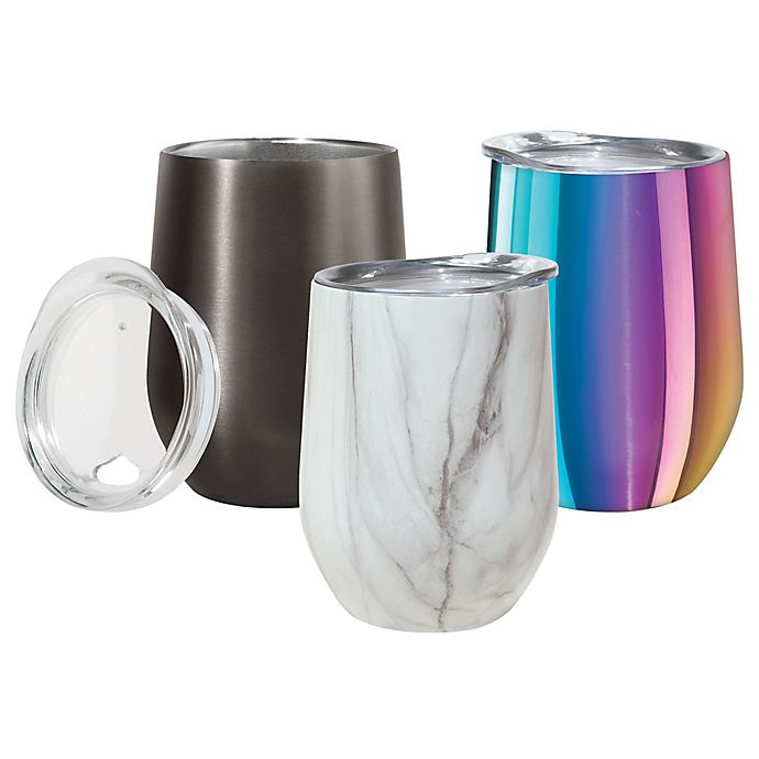 Alternate image 1 for Oggi™ Cheers™ Stainless Steel Wine Tumbler with Clear Lid Collection