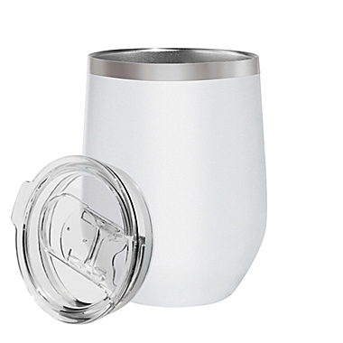 Oggi&trade; Cheers&trade; Stainless Steel Wine Tumbler with Clear Lid in White. View a larger version of this product image.