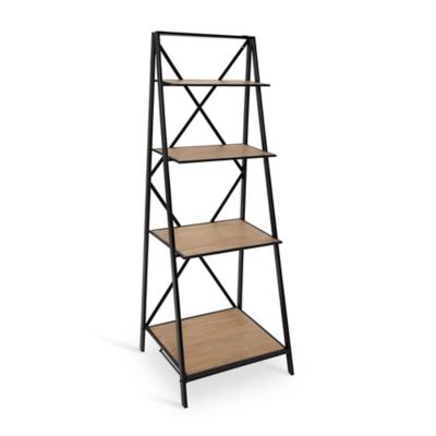Details about   Bookshelf Leaning Metal Bookcase Storage Wall Ladder Multi Shelves Rustic Brown